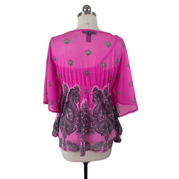 INC International Concepts Kimono Blouse Womens Petite Pink Paisley Boho Artsy - Picture 4 of 8